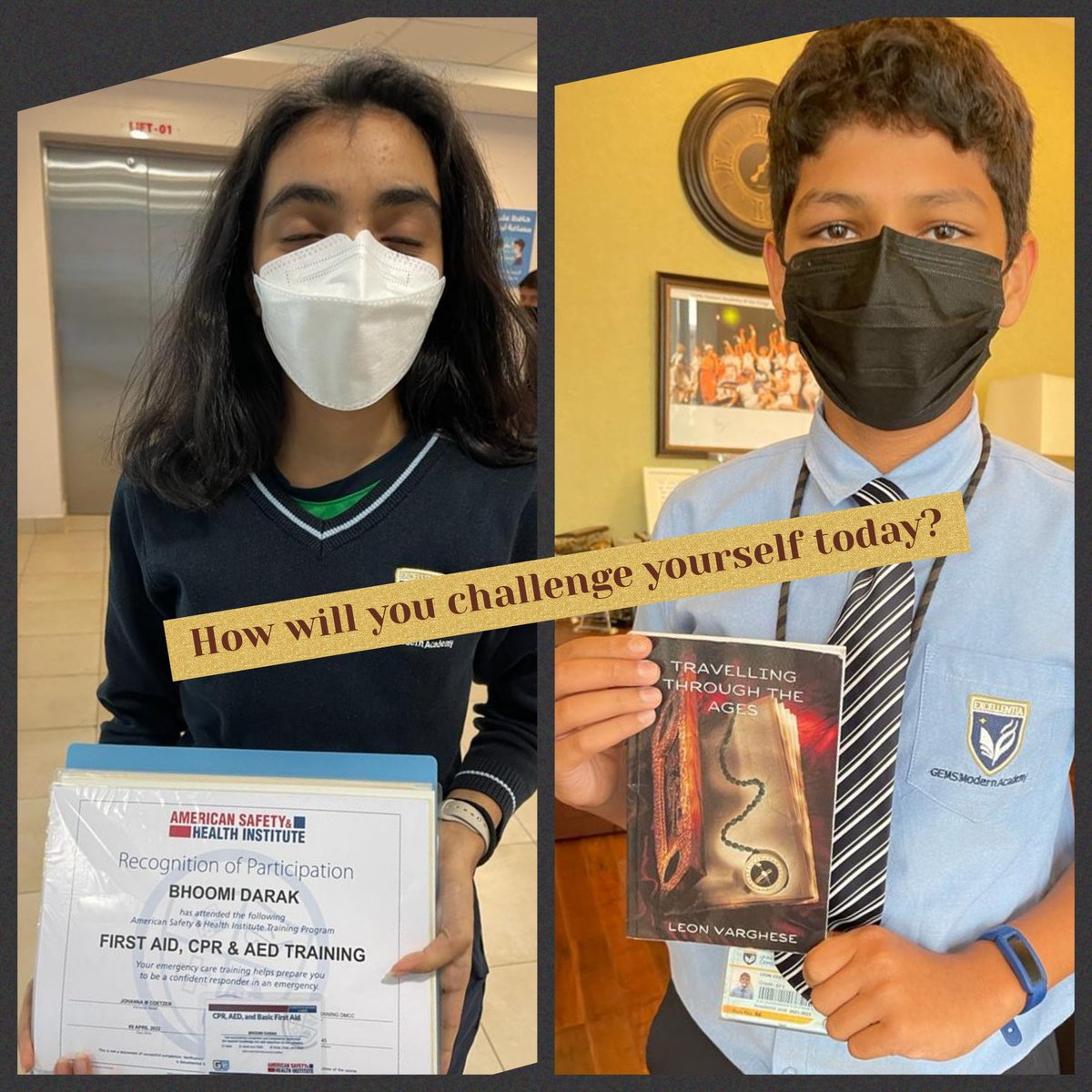 DxbModern's tweet photo. Leon (Grade 8) wrote a book and Bhoomi (Grade 12) equipped herself to save lives.

Nothing is impossible!

#buddingwriter
#firstaid

@KNargish @GEMS_ME @KHDA https://t.co/jeNMyyg4GI