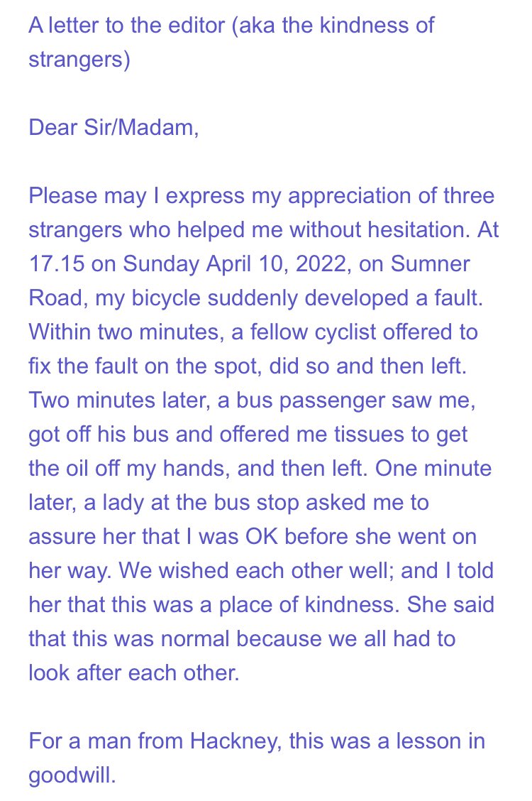 peckhampeculiar's tweet photo. A letter to the editor (aka the kindness of strangers)... https://t.co/to4b8NUO0I