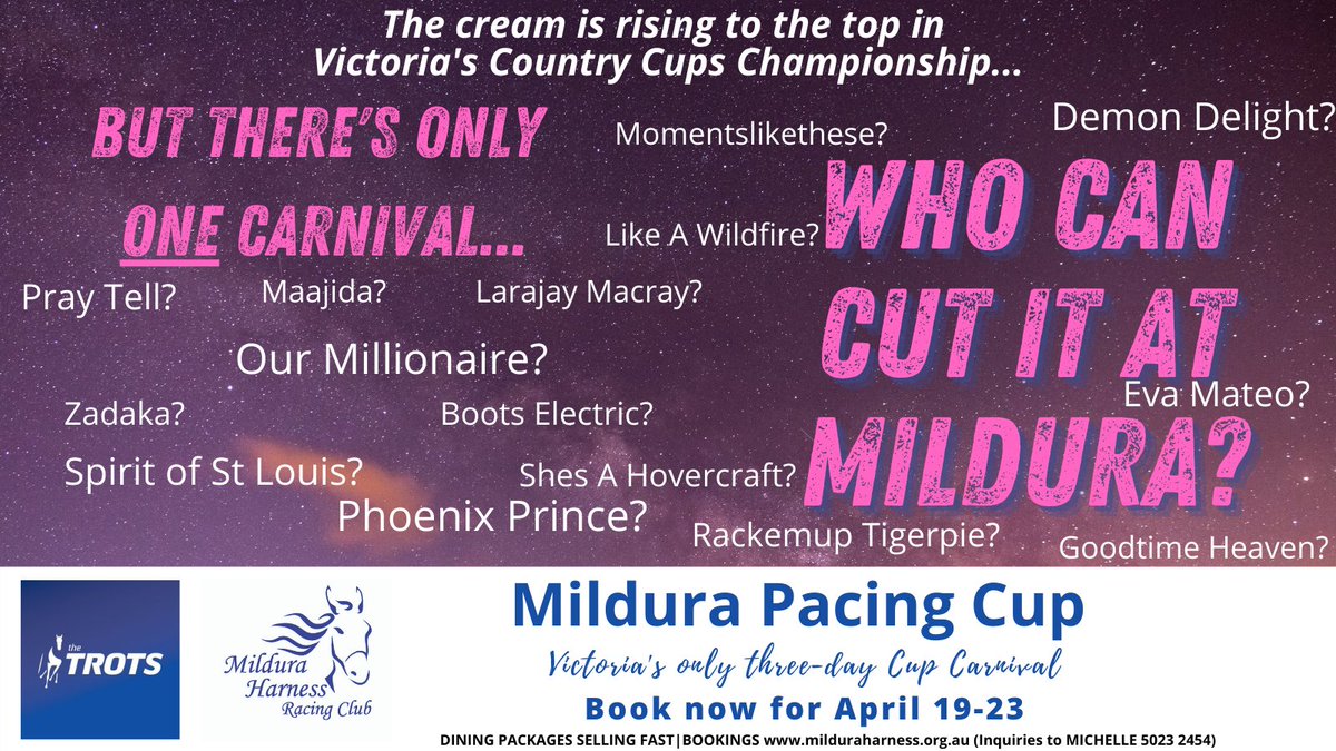 NOMINATIONS close TOMORROW for the heats of the Group 3 $60,000 TASCO PETROLEUM Pacing Cup; the $25,000 TENDERPRINT Australia Cup &amp; the $10,000 Euston Club Pace. All the big finals are on Saturday night (April 23) but the action heats up on Heat Night April 19 #TheTrots #lapitup