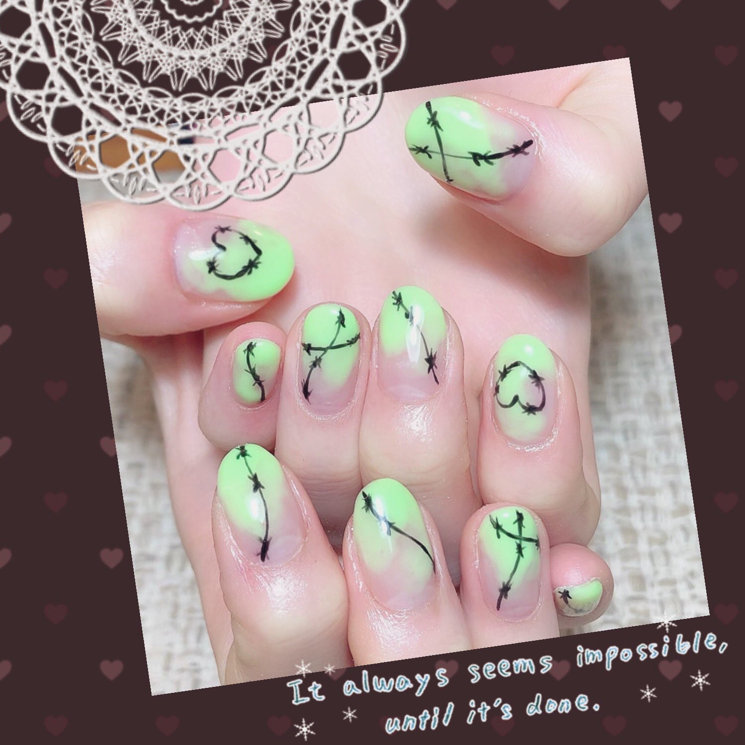 学芸大学でお洒落ネイルpetitnailmiu 有刺鉄線ネイル 有刺鉄線ネイル パンクネイル ネオンネイル グリーン ネイル お洒落ネイル 学芸大学ネイル ネイル 学芸大学 武蔵小山 武蔵小山ネイル 個性派 個性派ネイル アートネイル ネイルスクール