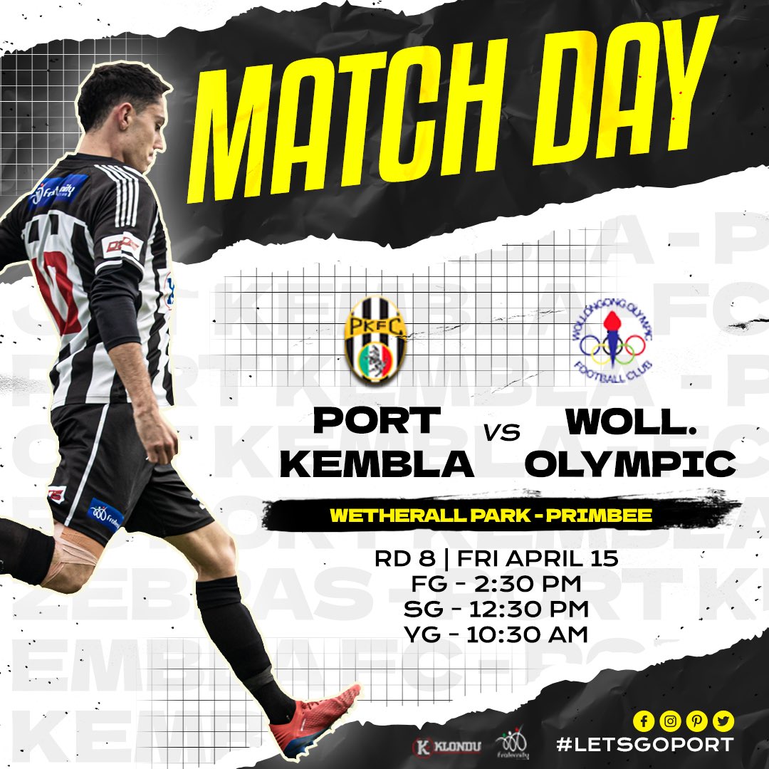 🖤 Next Match 
🗓️ Fri 15 April 
🏟️ Wetherall Park Primbee 
🕣 FG 2:30pm | SG 12:30pm | YG 10:30am 
🆚 #PortOlympic 
🏆 <a href="/FratClub2519/">The Fraternity Club</a> Premier League 

#LetsGoPort 🖤🤍 
<a href="/wgongolympic/">olympicfc</a> <a href="/FSC_Official/">Football South Coast</a>