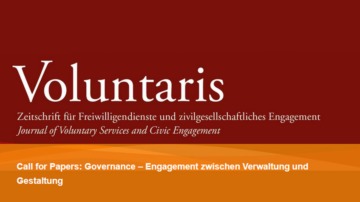 ++ Call for Papers ++ 

Für eine Schwerpunkt-Ausgabe der Zeitschrift <a href="/voluntaris_z/">Voluntaris</a> werden Beiträge zum Thema #Governance – #Engagement zwischen Verwaltung und Gestaltung gesucht. Die Einreichfrist für Abstracts ist der 25. April 2022.
Mehr Infos: bit.ly/3JDqSzv