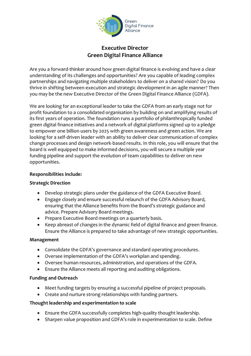 GDFAlliance's tweet photo. Join our team!

We are looking for an Executive Director starting August 1st, 2022.

#greendigitalfinance #marketinnovation https://t.co/fKI92CikrP