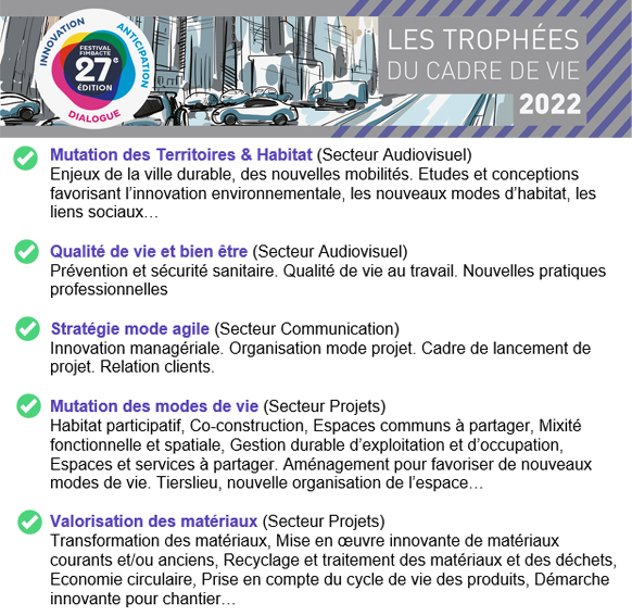 📣 VOS ACTIONS ET PROJETS INNOVANTS A L’HONNEUR ✨
OBSERVATOIRE DES VILLES ET MUTATIONS URBAINES ✅, le festival valorise ✨ vos projets/réalisations accueillis dans plusieurs catégories dont 5 NOUVELLES 🆕  #festivalfimbacte #trophéesducadredevie #innovations