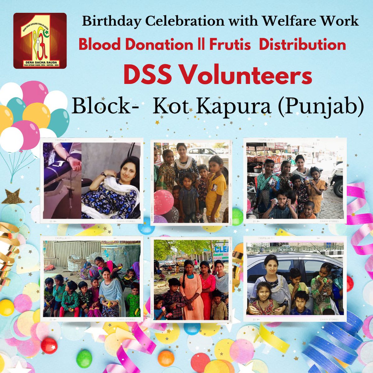DSSNewsUpdates's tweet photo. BIRTHDAY CELEBRATION 🎂 WITH WELFARE  | BLOOD DONATION &amp; FRUITS DISTRIBUTION | |DERA SACHA SAUDA VOLUNTEERS BLOCK: KOTAKPURA (PUNJAB)
 #DeraSachaSauda #BloodDonation #FruitsDistribution #celebratingbirthday https://t.co/rmSYBN22yI