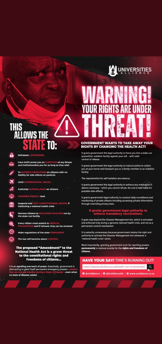 MulisaLikhonela's tweet photo. Know your Rights and how the  Health Act Amendment threatens those rights #NoToHealthActAmendment
@CyrilRamaphosa @PresidencyZA https://t.co/vLnfPCgfHg