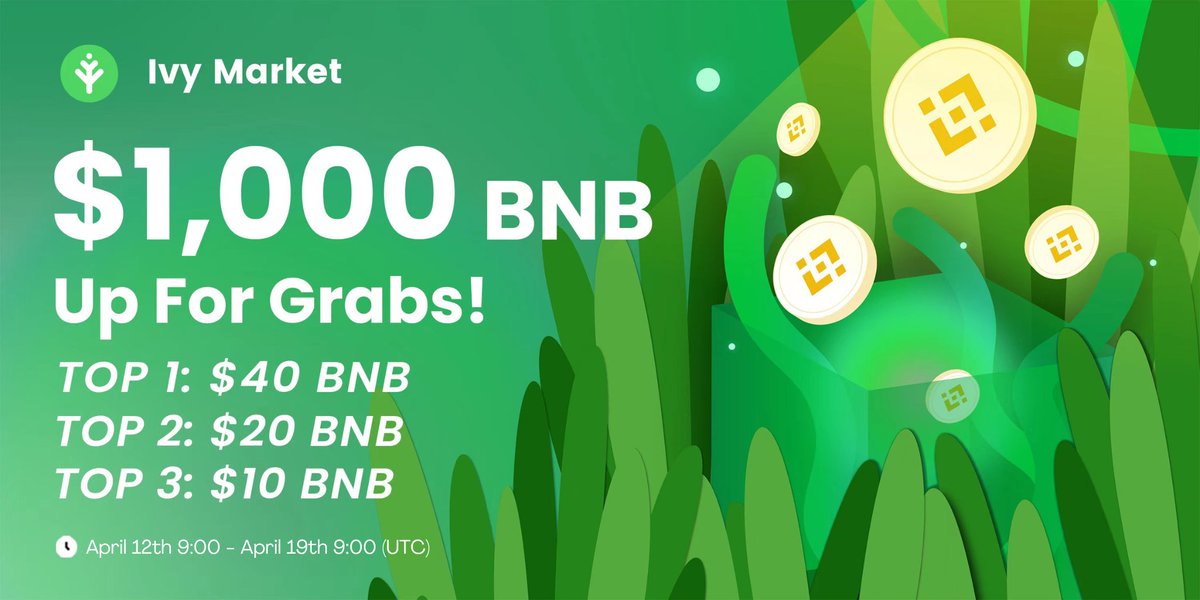 IvyMakerEN's tweet photo. 🔥 $1,000  BNB #giveaway up for grabs🔥
 
✋Tasks for you to WIN the #airdrops:
✅Follow @IvyMarket and RT this event
✅Join https://t.co/9MJ0SKZUqb
✅Visit https://t.co/HnWblJvWz5 and connect your wallet👛
🎁EXTRA special rewards for Top 3 winners💰
👇🔻
 https://t.co/8ackZoDHVR https://t.co/zOpFyqNLh5