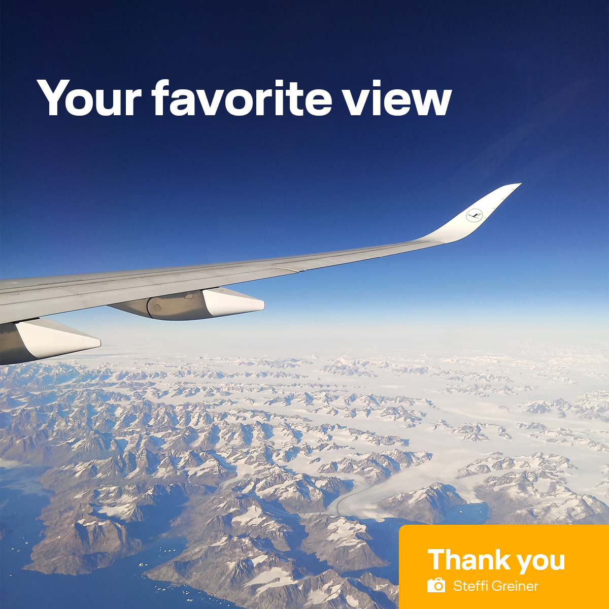 lufthansa's tweet photo. The view out of the window is unique on every flight. Steffi Greiner took this beautiful picture on her flight from Frankfurt Airport to Denver. Share with us your favorite view in the comments to be published on our channels. #Lufthansa #YourFavoriteView https://t.co/gkaHA5zxr4