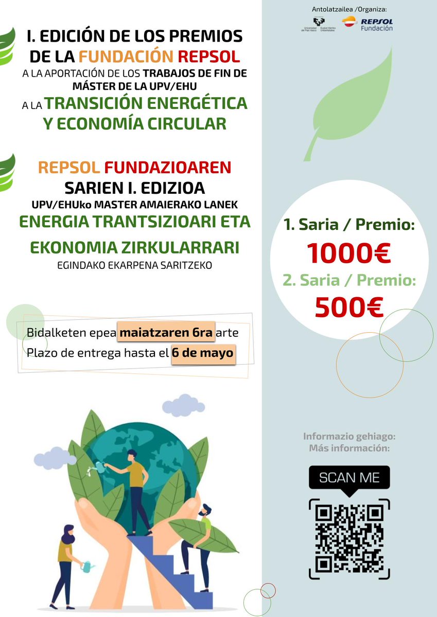 upv_ec's tweet image. Zure MAL edo BTALak ekarpen bat egiten dio Ekonomia Zirkularrarekin? Deialdi hau interesatzen zaizu. 🏆UPV/EHU- Repsol Fundazioa gelaren sarien I. Edizioari buruzko informazio gehiago hemen: ehu.eus/eu/web/enpresa…