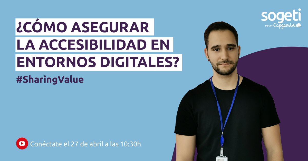 SogetiSpain's tweet image. ¡Hace poco anunciamos el regreso de nuestros #sharingvalue de #SogetiSpain!🤩 Te esperamos el próximo 27 de abril a las 10:30h. en nuestro canal de Youtube para aprender sobre #Accesibilidad dentro del contexto de #QualityEngineering &amp;amp; #Testing ¡No faltes!😃