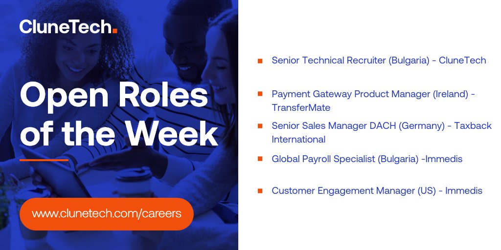 CluneTech's tweet image. Open Roles of the Week. 

CluneTech are hiring! Join our technology hub and support entrepreneurial leaders and fantastic new businesses with solutions that make business better. 

Visit clunetech.com/careers to explore our opportunities #Hiring #FinTech #CluneTech