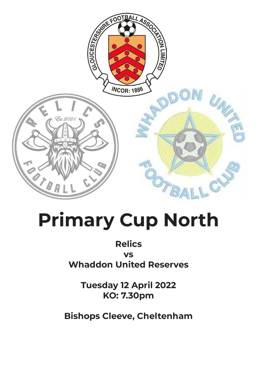 GlosFA's tweet photo. It is the first GFA County Cup North Final tonight 😍

Relics FC face @WhaddonUnited Reserves in the GFA Primary Cup North⚽

📍 @BishopsCleeveFC, Kayte Lane
⏰ 7.30 KO
🥤 Bar will be open

Players &amp; spectators will use @BishopsCleeveFC new state of the art 3G playing facility! https://t.co/hn3MUsdGmZ