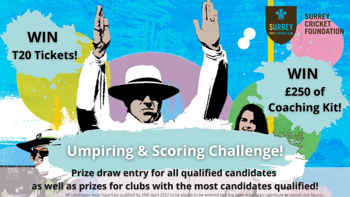 ☝️ Spring Umpiring and Scoring challenge
Get involved now to be in with a chance of winning some fantastic prizes for yourself and your club!
✅ Gain a new skill
✅ Help out at your club
✅ Enter our prize draw
✅It’s a win-win situation all round! 

💻 rfr.bz/t490s41
