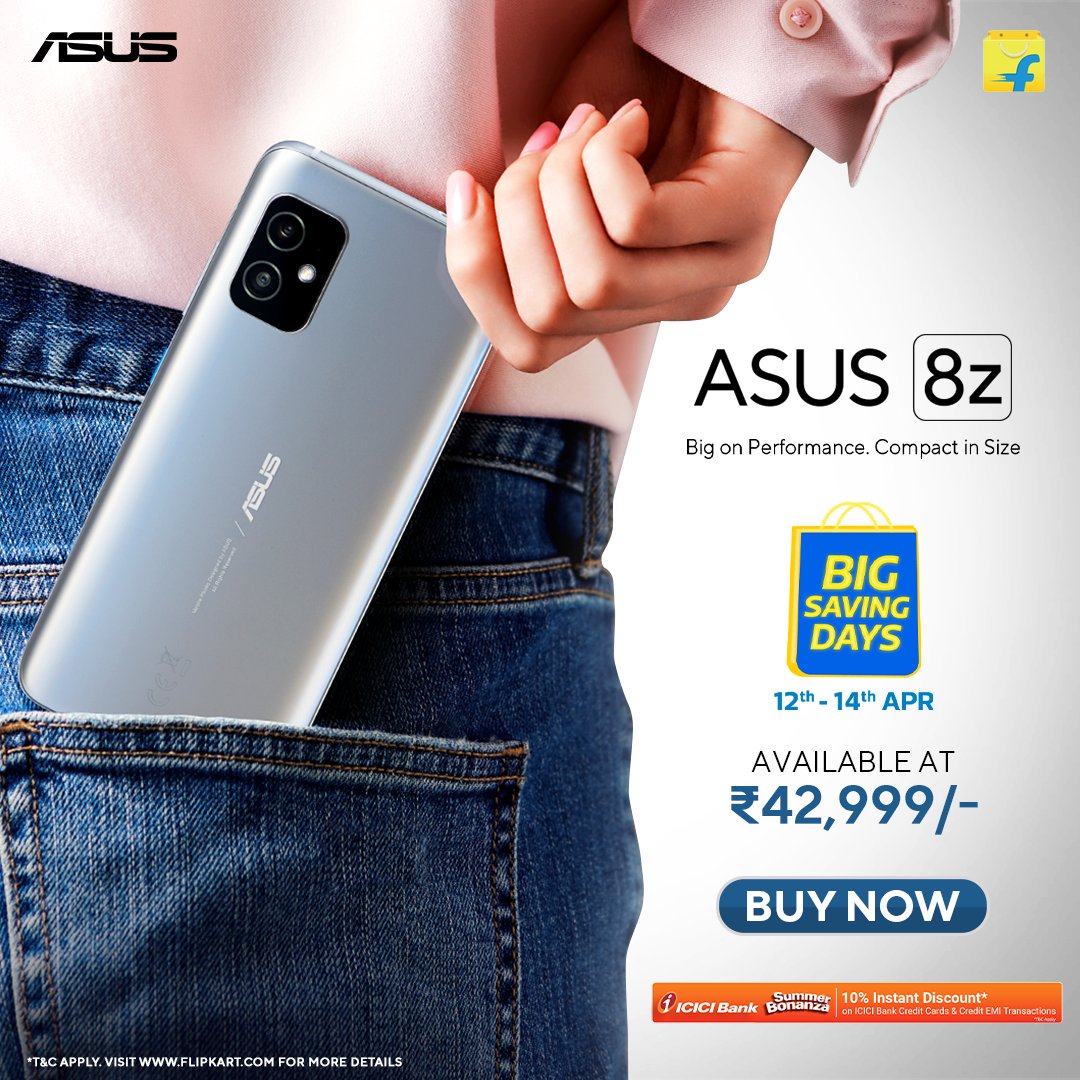 ASUSIndia's tweet photo. The #ASUS8z represents absolute perfection, inside and out! With its sleek & compact design coupled with the powerful Snapdragon™ 888, you can do everything faster. Buy this #BigOnPerformanceCompactInSize device only on @flipkart's #BigSavingDays sale! https://t.co/wSzidMDK0G https://t.co/jjuNPyheXk