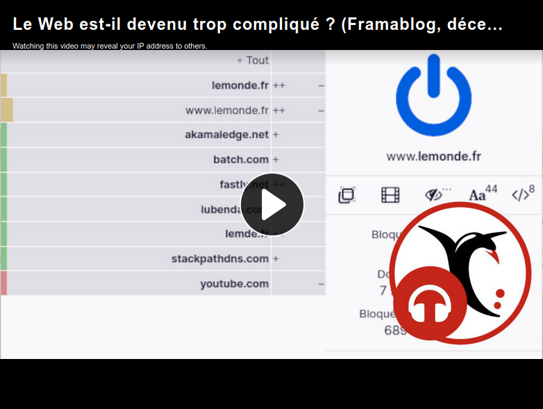 framasoft's tweet photo. Une nouvelle lecture audio du #Framablog sur notre chaîne #PeerTube !
« Le Web est-il devenu trop compliqué ? » de @bortzmeyer , lu par Sualtam.
📃 L'article : https://t.co/VoeXCsY9Bg
🎧 La lecture audio : https://t.co/TDOxZr2EDR https://t.co/KxQNssSGze