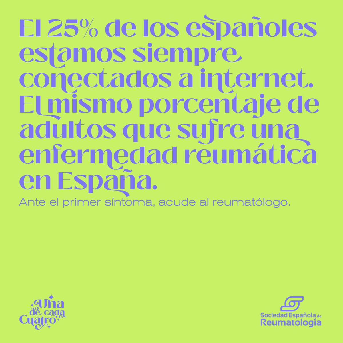 SEReumatologia's tweet photo. 🤔 ¿Conocías este dato sobre Internet? Pues es el mismo dato sobre el porcentaje de adultos españoles que sufre una enfermedad reumática, según el estudio #EPISER.

❗️🟢 Por ese motivo hemos lanzando la campaña #UnadecadaCuatro, que puedes ver aquí 👉 https://t.co/2Gsg8nZ3Xi https://t.co/tCDyxSBS6F