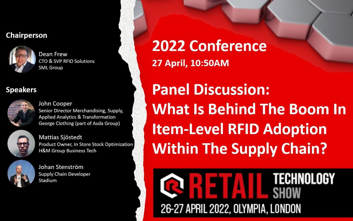 SMLRFID's tweet photo. With only two weeks to go until @RetailTechShow, don’t forget to stop by as our very own CTO and SVP at SML RFID, leads a panel discussion on the #retail industry and the adoption of #itemlevel #RFID #technology on 27th April at 10:50am.
https://t.co/PrOhYJRYD7
#RTS2022 https://t.co/9PMDhLshoa