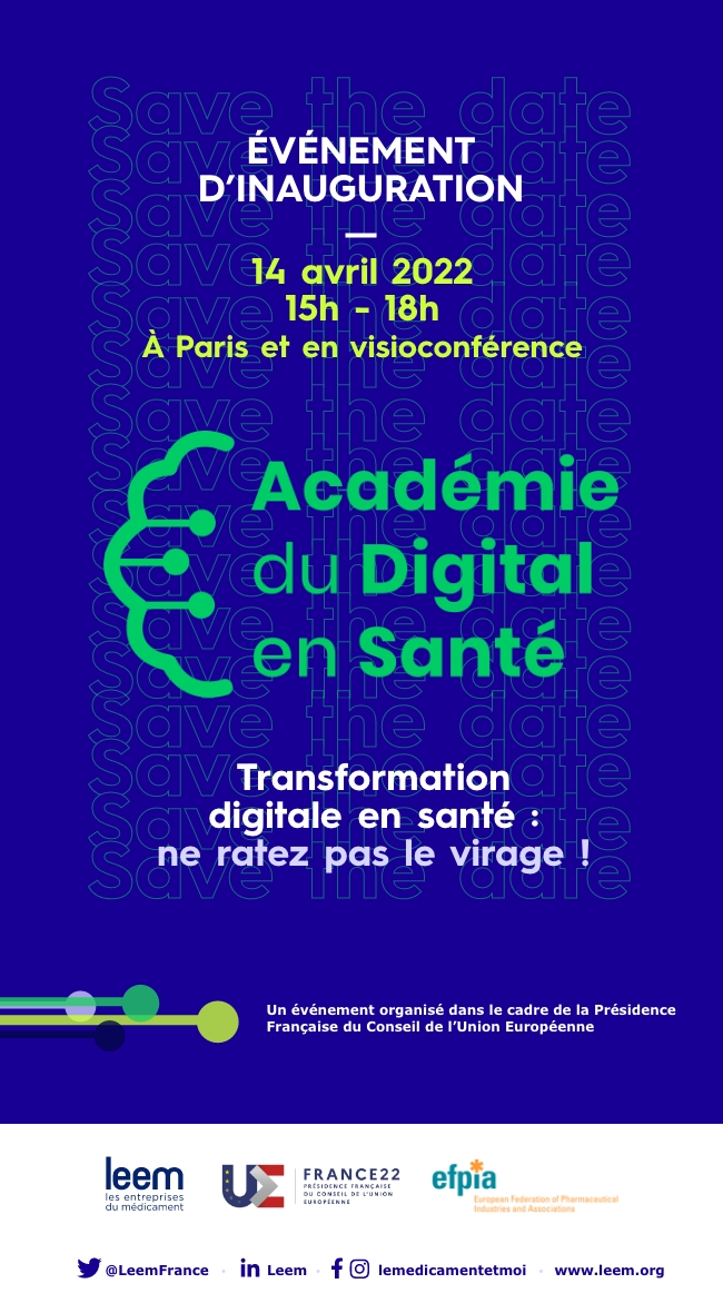 Inauguration de l’Académie du Digital en Santé du <a href="/LeemFrance/">Leem</a> le 14 avril, en présence de <a href="/fredericollet/">Frédéric Collet</a>.
Venez découvrir cet espace de développement des compétences et d’innovation pour le numérique en santé 📍 Un événement #PFUE2022 
leem.org/evenement/acad…