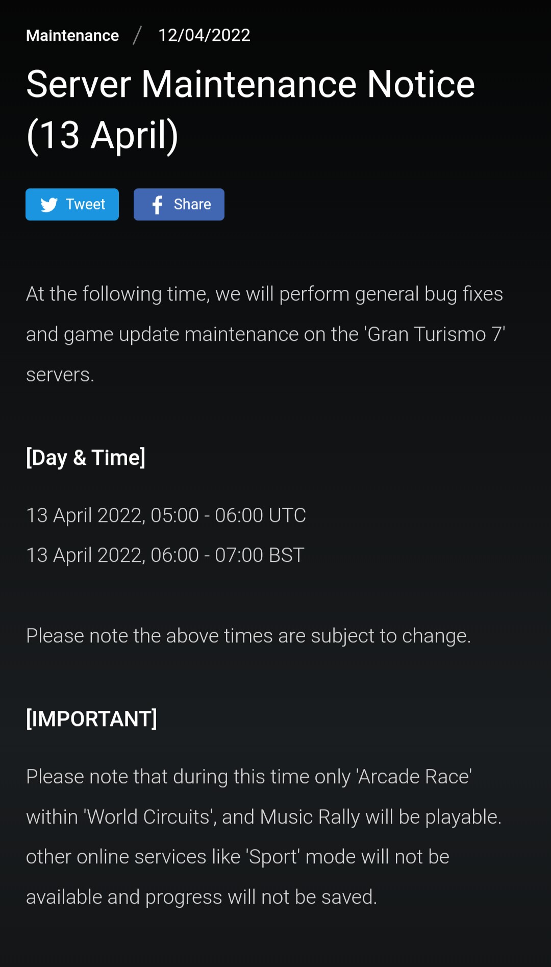 GT SGP🏁 on Twitter "Server Maintenance + Update Notice (13 April) 
