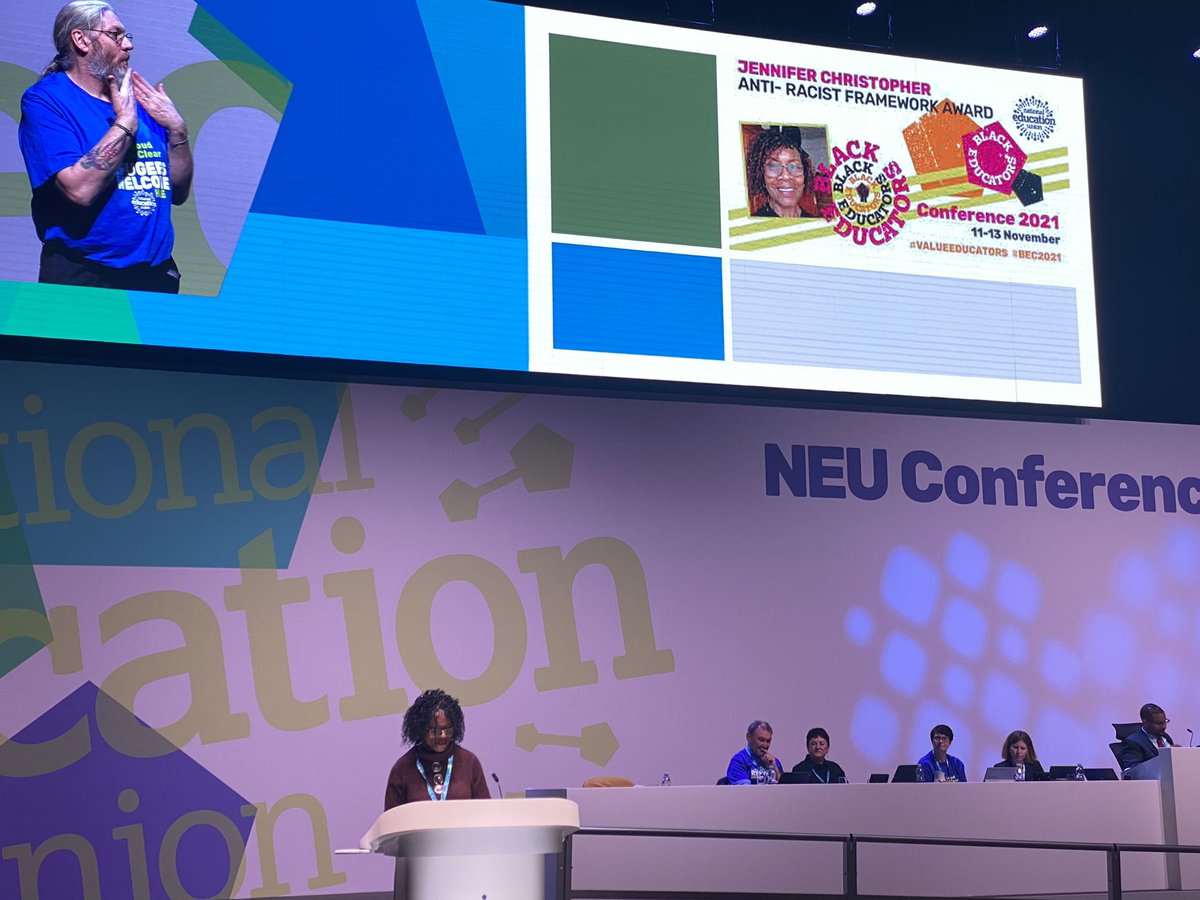 “My work championing the anti-racist framework was possible because of the Black Organising Forum in the NW. Together we worked to tackle institutional racism in schools” - Jenny Christopher launching the framework at #NEU22 https://t.co/QM9nQoTnT7