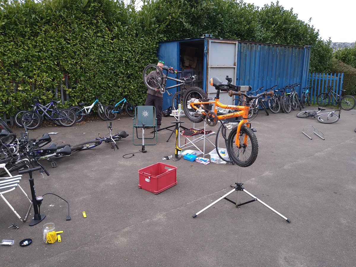 BikeFutures's tweet photo. Day 2 for Dr Bike school bike fleets. Getting the bikes ready for the summer term. Inside today @LapagePrimary @LapageSport 
Yesterday outside @ParkwoodSch 
#FixingBikeaSmile
@EmilyCycle 
@MattDennison8 @Active_Bradford 
@WestYorkshireCA https://t.co/KhoCTVfogE