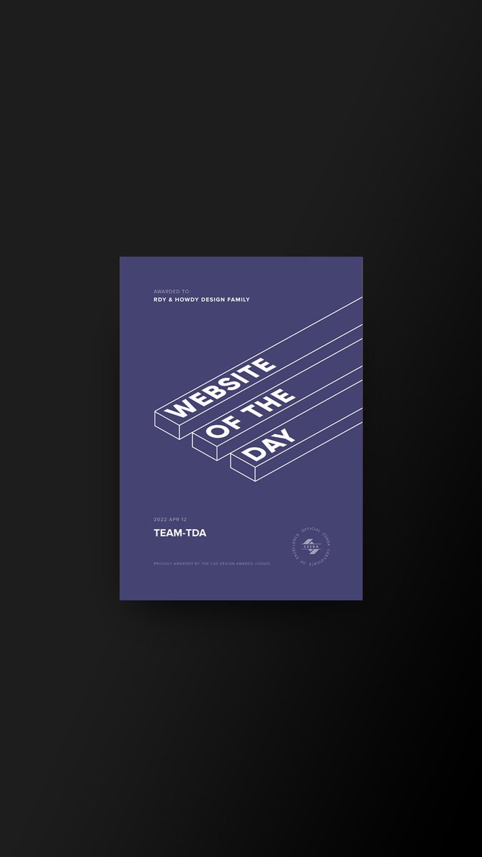 TheHowdyFamily's tweet photo. Great news! 🥳

Team -Tda wins #WOTD at @cssdesignawards 

Development: rdy studio

https://t.co/I4gggvlHeW https://t.co/ryBh1a4WG9