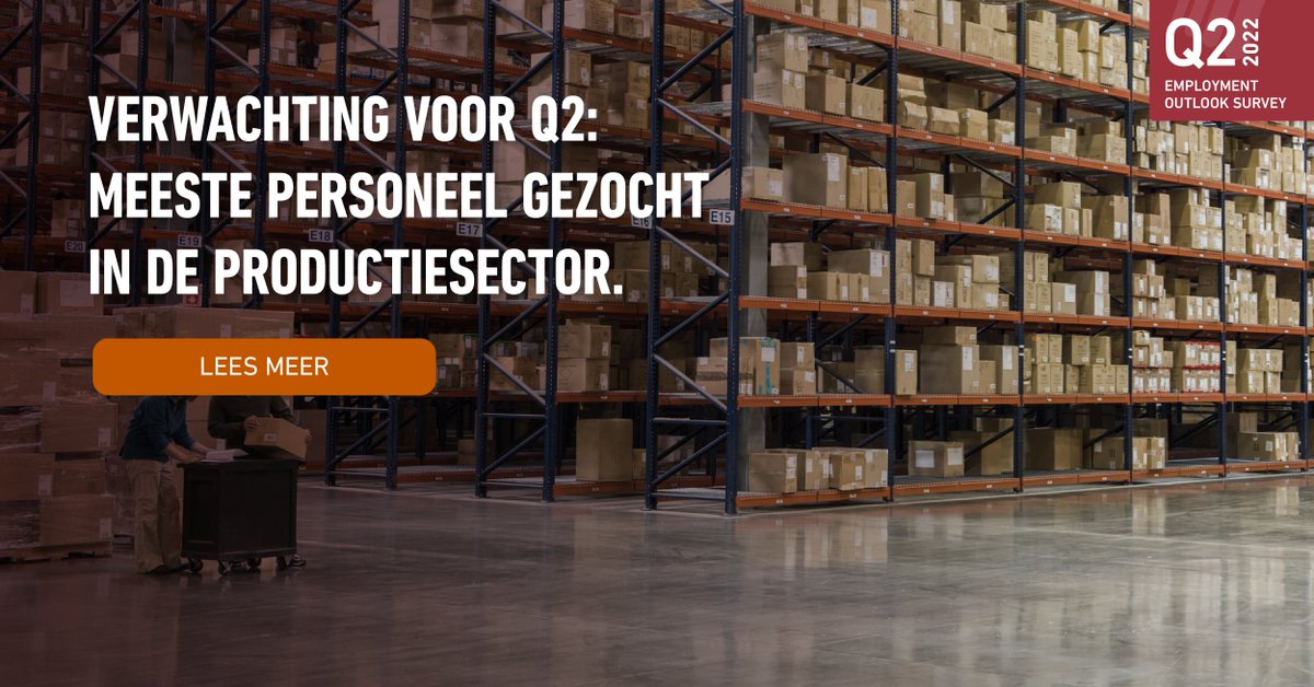 In vergelijking met alle andere sectoren in Nederland, verwachten werkgevers uit de productiesector het komend kwartaal het meeste behoefte te hebben aan nieuw personeel. Meer weten? Download dan onze #EmploymentOutlookSurvey: bit.ly/3L7lWUH