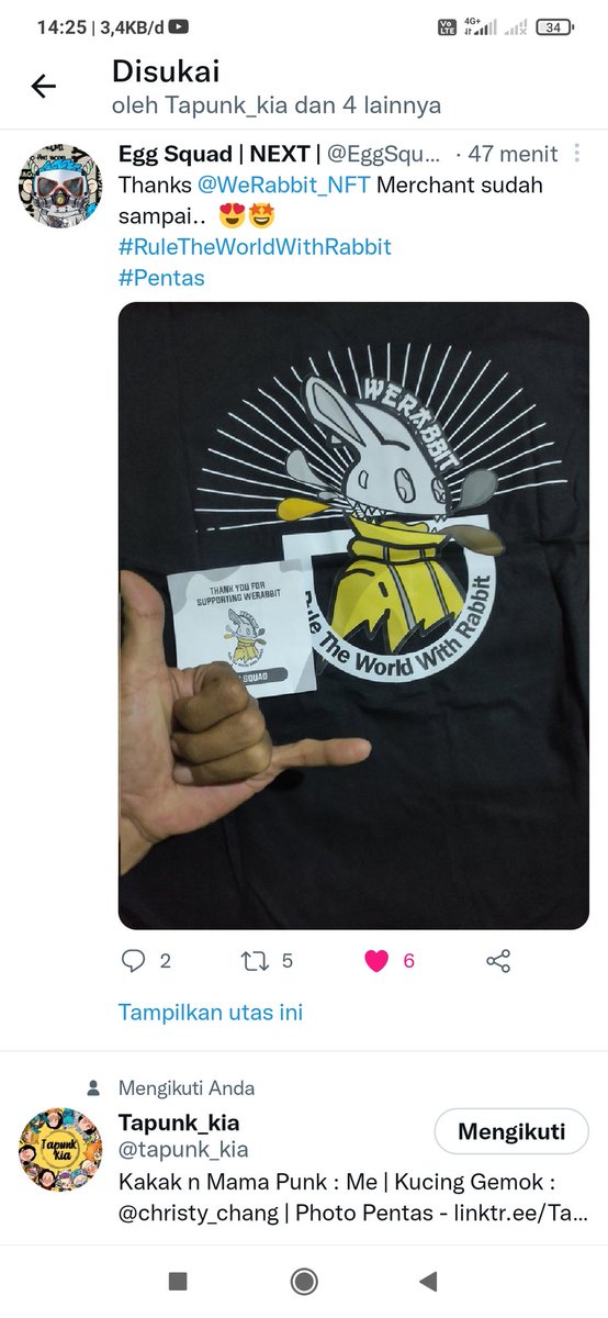 WeRabbit_NFT's tweet photo. Alhamdulillah baju sebagai wujud awal dari WeRabbit Membuat Brand nantinya.... Saya akan selalu update soal perkembangan WeRabbit 🙏

Terima kasih  sudah support

InsyaAllah awal May sudah ada toko online di Shope dan Tokped #RuleTheWorldWithRabbit

Baju ini khusus collector aja https://t.co/hMpLGnHUWQ