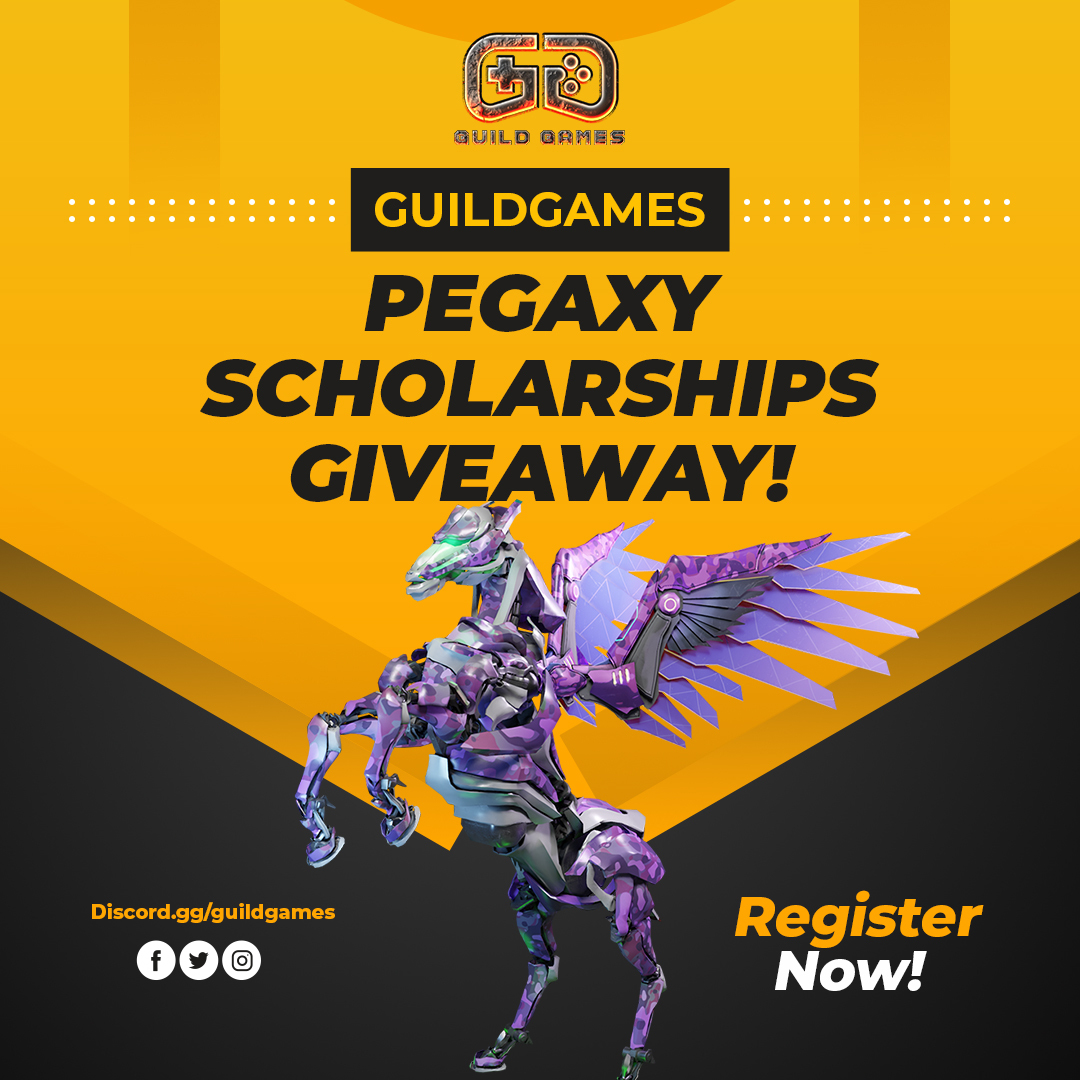 🐎 It's time for the #Pegaxy race 🐎
🏇 To be a Guild Games Jockey 🏇

➡️Follow us on: linktr.ee/Guildgames
➡️Like and Retweet 
➡️Tag 3 Friends 
➡️Fill out this form 👇
bit.ly/3KDCynw
#GuildGames #PegaxyScholarships