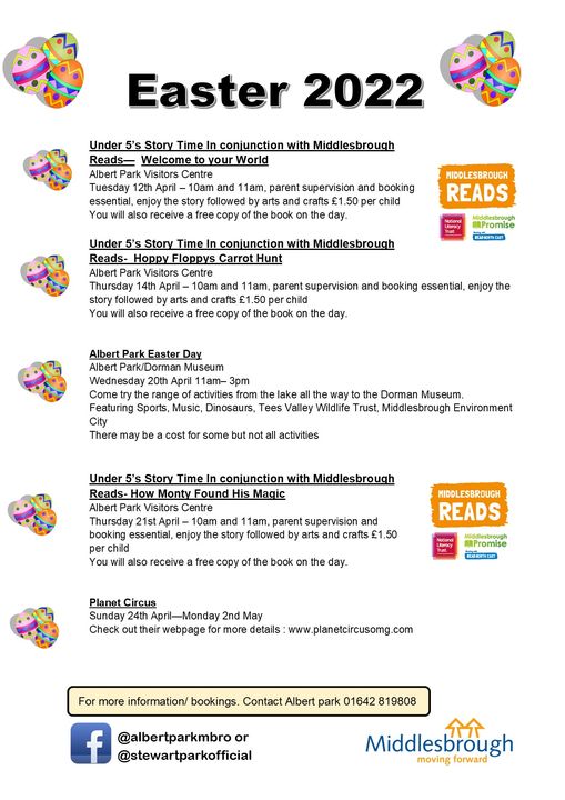A reminder of the events at Albert Park this Easter fortnight: We'll be there on Wednesday 20th alongside a whole host of others with stalls, activities and a lot more besides! Be sure to pop on down and visit us!