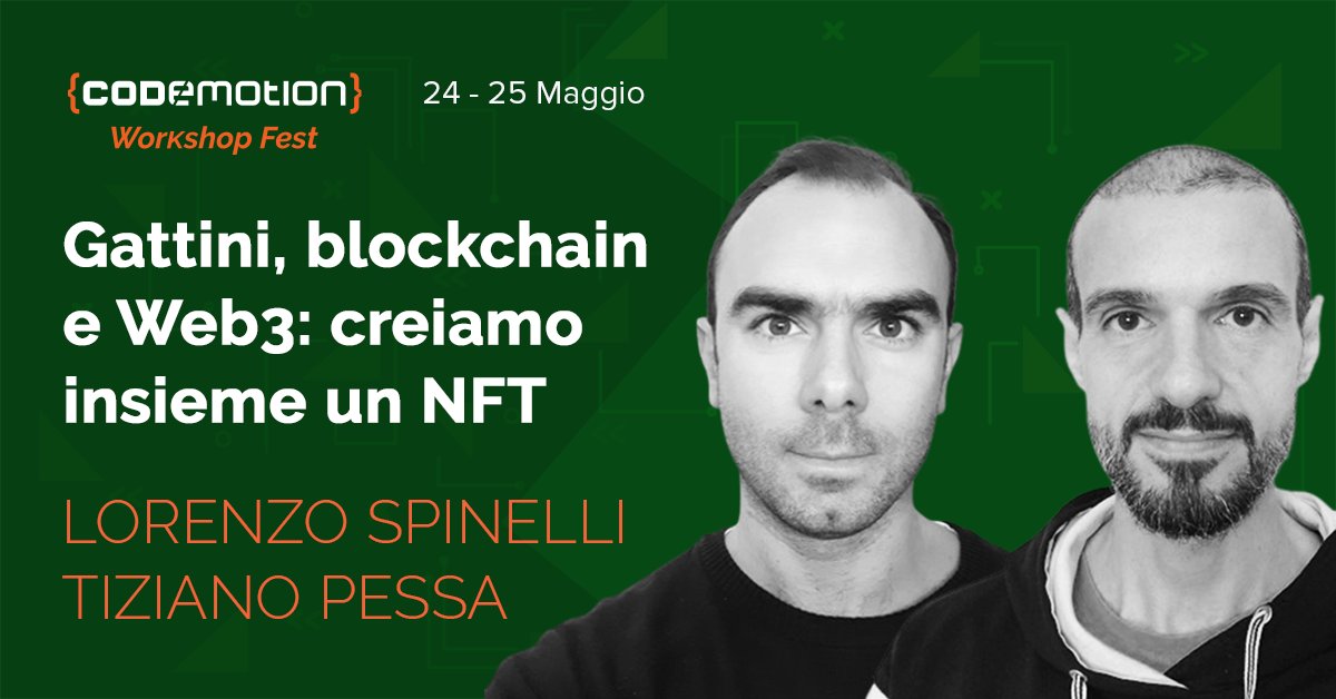 CodemotionIT's tweet photo. 📣 In questo workshop, @tizianopessa e @SpinaLorenzo ti guideranno alla scoperta di #NFT, #blockchain, #criptovalute e #Web3 attraverso lo sviluppo e la pubblicazione di un vero NFT! Iscriviti subito al #CodemotionWSFest 👉 https://t.co/cj0UclBhsa https://t.co/lHI7CJwvca