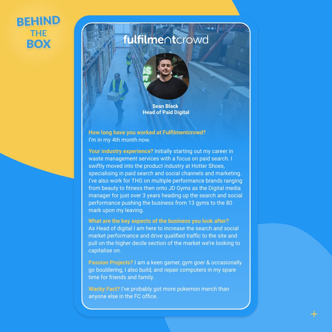 BEHIND THE BOX 📦⭐️

It’s time for us to get Behind the Box and this week’s feature is all about our Head of Paid Digital, Sean Black. 

We’re thrilled you’re part of the Crowd Sean! 🥳