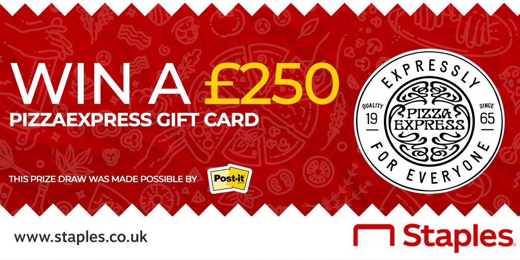 #WIN a £250 PizzaExpress gift card 🤩🍕

To enter:
1. Follow <a href="/StaplesUK/">Staples UK</a> and <a href="/Postit/">Post-it</a> 
2. Retweet this post

Winner announced 3rd May 2022 🏆 Running across Twitter, Instagram &amp; Facebook, ONE WINNER ONLY! #staplesstudents

Full T&amp;C’s: ow.ly/pjyg50IHoB4