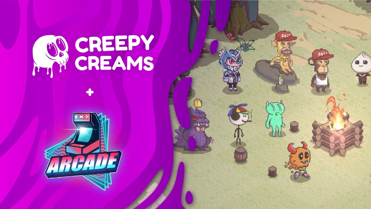 creepycreams's tweet photo. Creepy Creams are proud to join forces with @arcadedotinc 🍦🕹

Holders of our NFTs will be able to run around #ArcadeLand as a Creepy Creams!

Are you excited for the crazy games we're going to create in this open-world #metaverse?! 

#P2E #NFTGaming https://t.co/8AmNeGStOe