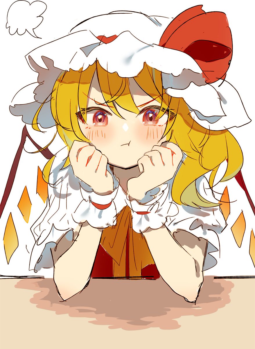 flandre scarlet 1girl hat solo blonde hair wings mob cap red eyes  illustration images