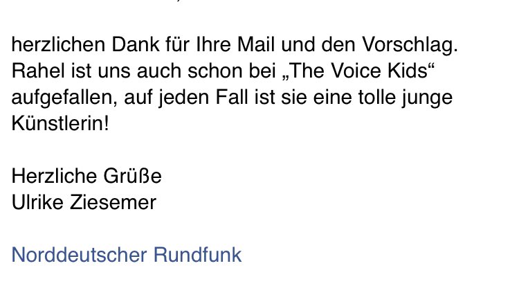 byJannik's tweet photo. Ich habe zum Thema #JuniorESC eine leider sehr nichtssagende Antwort unserer deutschen Junior ESC Head of Delegation Ulrike Ziesemer bekommen.
Es ging um einen Vorschlag, sich die junge Künstlerin RAHEL mal näher anzuschauen.
- Also ich hab’s probiert.
https://t.co/RMyM258eOP https://t.co/oCMNNAvhAh