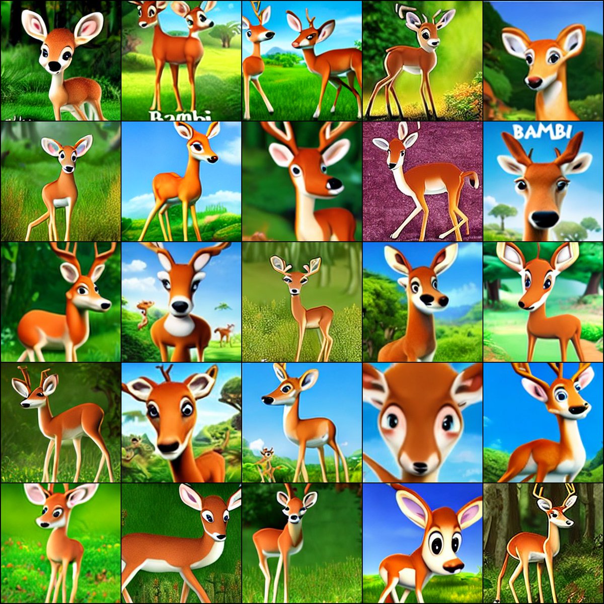 onosendaisound's tweet photo. For all those that think I only create dark, misanthropic and evil art: here's 25 #bambi's. happy now?
#laion400m #COMVIS https://t.co/DHtPhqwTmv