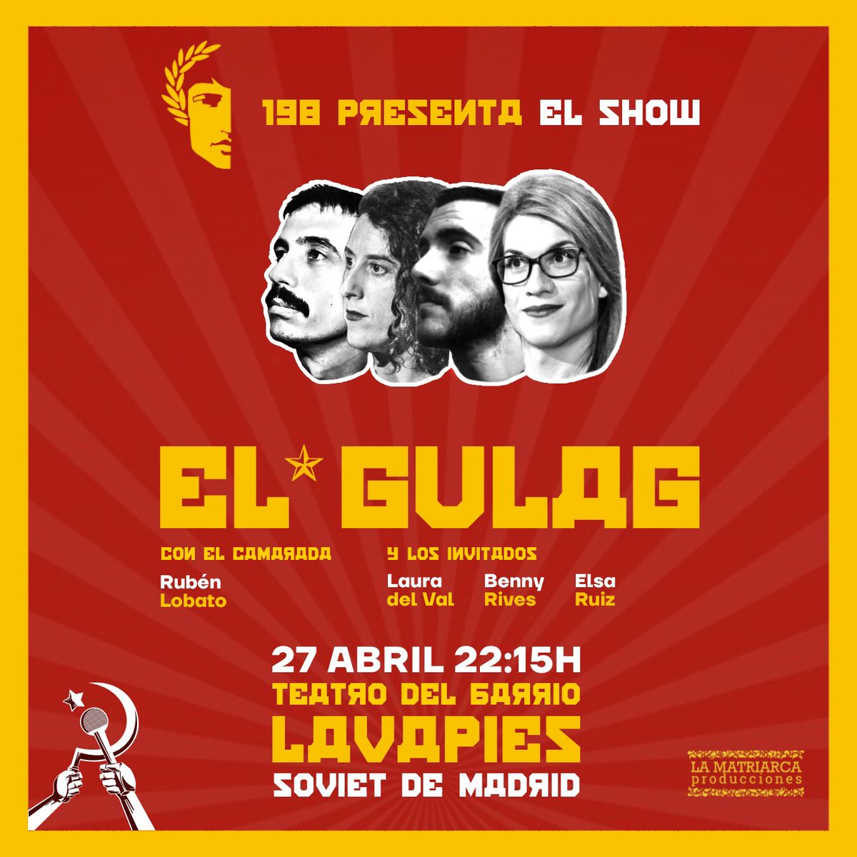 ✊27 ABRIL | 22:15✊

ZONA NO SEGURA PARA SERPIENTOS🐍🐍🐍

EL SHOW QUE HIZO ABSTEMIO A HERMANN TERTSCH🍺🍺🍺

Miércoles de comedia bolivariana en <a href="/teatrobarrio/">Teatro del Barrio</a>!!!

Entradas: teatrodelbarrio.com/el-gulag/