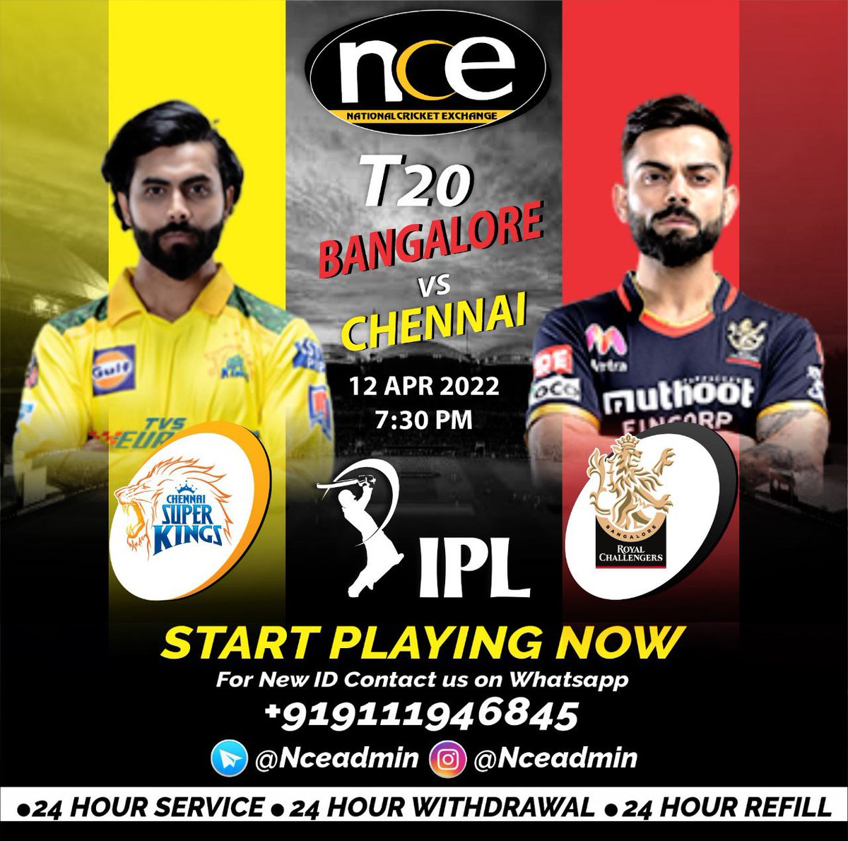 🏏  TODAY'S IPL SCHEDULE 🏏

#CHENNAIvsBANGALORE|7:30PM
Chennai Super Kings will square off with Royal Challengers Bangalore in the 22nd match of IPL 2022 on Tuesday.

Bet live on all the action with us!  
Contact us on whatsapp for new 🆔 !
wa.me/+919111946845