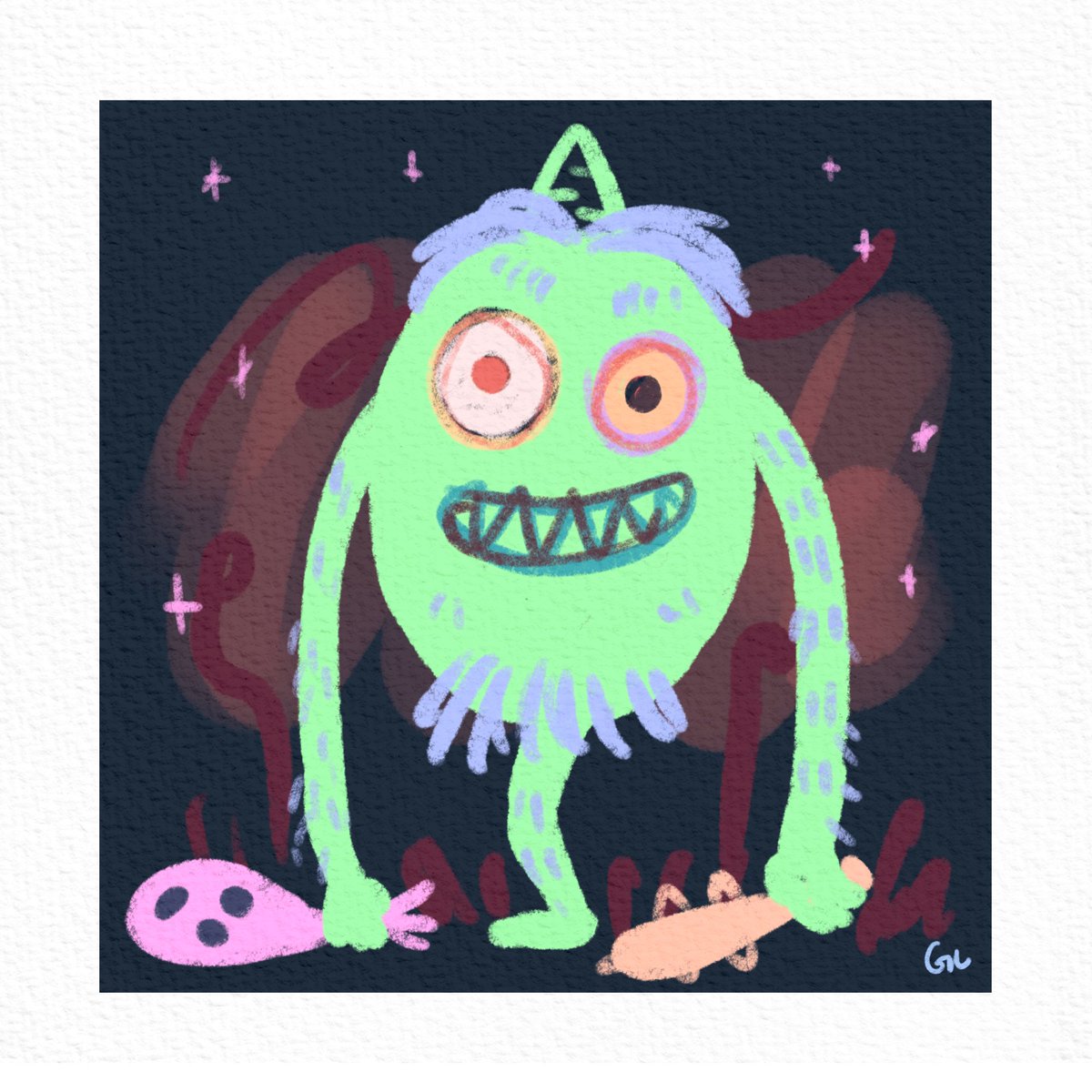 dokkevigachuu's tweet photo. 열한번째 도깨비그림🌚😈✨🪐
This Dokkevi has 1 leg. But he is very good at jumping.
.
#drawing #painting #art #NFTdrop #nft https://t.co/ItfBNl2Y3f