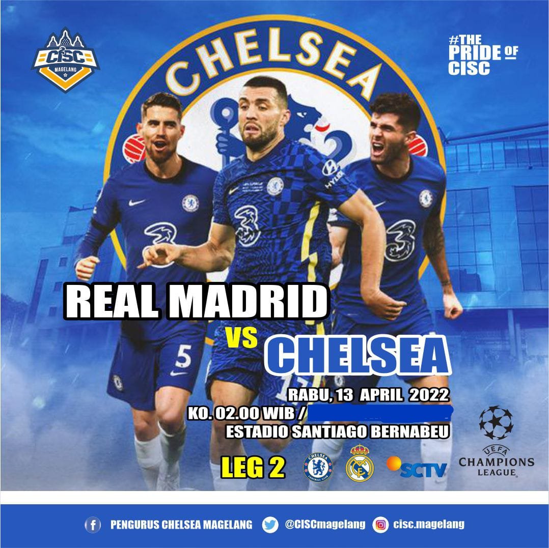 CISCmagelang's tweet photo. π .. UEFA Champions League
β½ .. Real Madrid Vs Chelsea
π .. Santiago Bernabeu
π .. Rabu, 13 April 2022
π .. Jam 02:00 WIB
π¬ .. Live SCTV
NOBAR OFF
.
.
#MagelangAlwaysSangar
#THISISCISC
#CISCMAGELANG
#ciscjtgdiy
#Chelseaindo https://t.co/4Vhw2Y7dUN