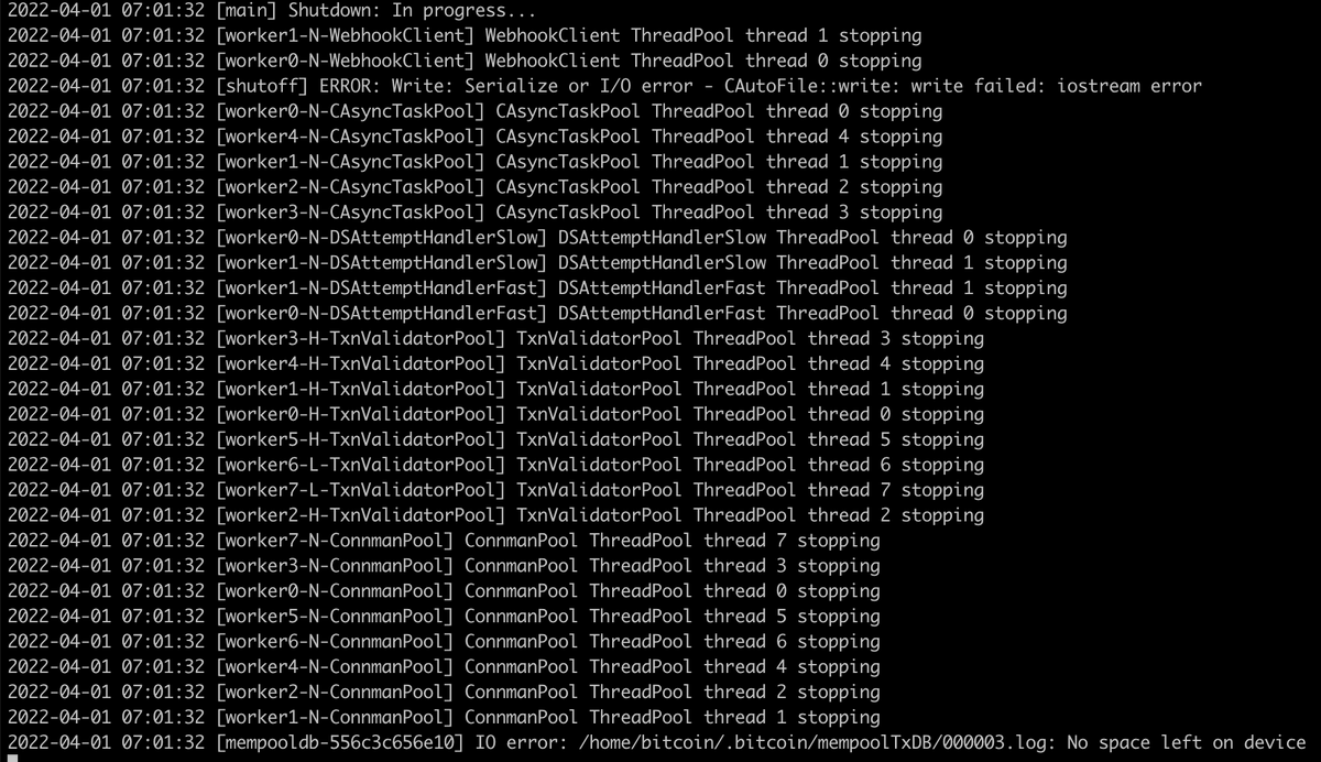 NoteSuperV's tweet photo. "No space left on device"
Our #BSV #ElectrumX node https://t.co/r5oVfaIWqr has stopped because 4T SSD is full. we are not going to support full nodes anymore, developing new indexing services for prune mode.
Stop store unread/unused data in #BSV, it just help oligopoly. https://t.co/lIuQTFzNHY
