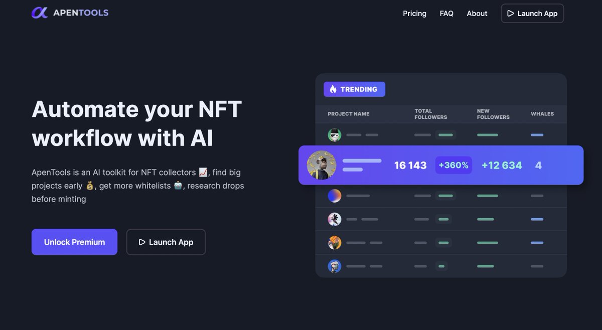 ApenTools's tweet image. /6 VALUE &amp;gt; PROFITS

Next time you are browsing apen.tools deciding which collections to hold long term, go through these 5 criteria to make your decision that much simpler!

Meanwhile, follow @ApenTools for more NFT insights and tutorials.

#NFTs #nfttutorial