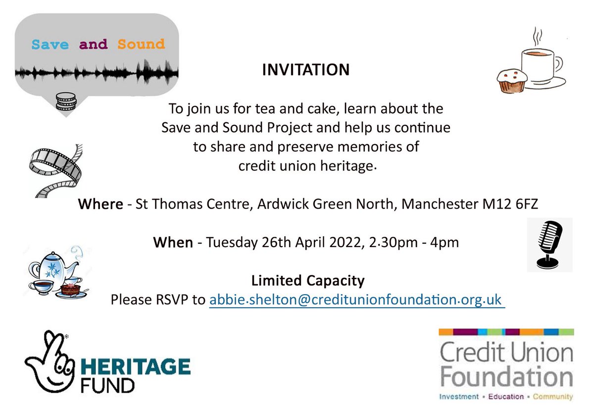 SaveandSoundCUs's tweet photo. Limited places available at our ‘real life’ event in Manchester on 26th April. Please contact abbie.shelton@creditunionfoundation.org.uk if you would like to attend. https://t.co/499saJazRy