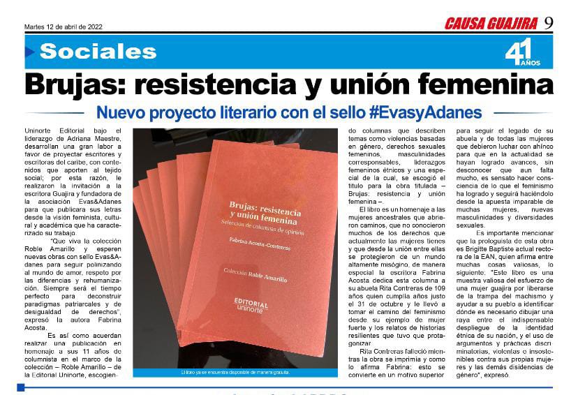 Gracias a los medios aliados <a href="/causaguajira1/">CAUSA GUAJIRA</a> <a href="/AlvaroFernndz15/">Álvaro Fernández</a> 
Por apoyar nuestras iniciativas 

Seguimos llevando el mensaje !
Gracias <a href="/Editorial_UN/">Editorial Uninorte</a> por apoyar a nuestra Eva <a href="/FACOSTAC/">Fa Acosta</a> escritora de la talla Roble Amarillo!