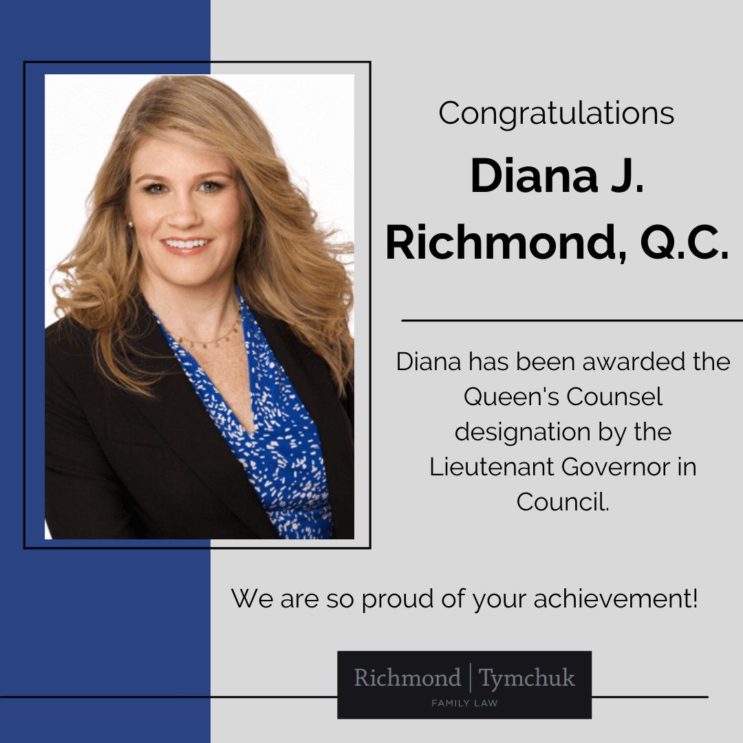 RTFamilyLaw's tweet photo. Diana J. Richmond has been honoured with the Queen’s Counsel designation!

The Lieutenant Governor in Council makes Q.C. appointments under authority of the Queen's Counsel Act. Congratulations Diana, on such a major achievement! 🎉
#queenscounsel #lawyer #recognition #yyclaw https://t.co/fq5Tn2Bvx2