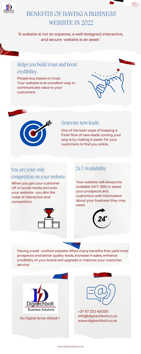 DigitechboltS's tweet photo. Benefits of having a business website in 2022.🙂

Check out the infographic below.

#website #businessgrowth #businesswebsite #seo #onlinemarketing #webdesign #ecommerce #businessgrowth https://t.co/WGTiUUpwZn
