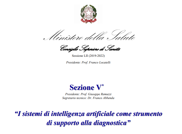 E' disponibile il documento "I sistemi di intelligenza artificiale come strumento di supporto alla diagnostica", frutto del lavoro di un gruppo del Consiglio Superiore di Sanità a cui ho avuto l'onore di partecipare. Link:

➡️salute.gov.it/imgs/C_17_pubb…
➡️salute.gov.it/portale/docume…