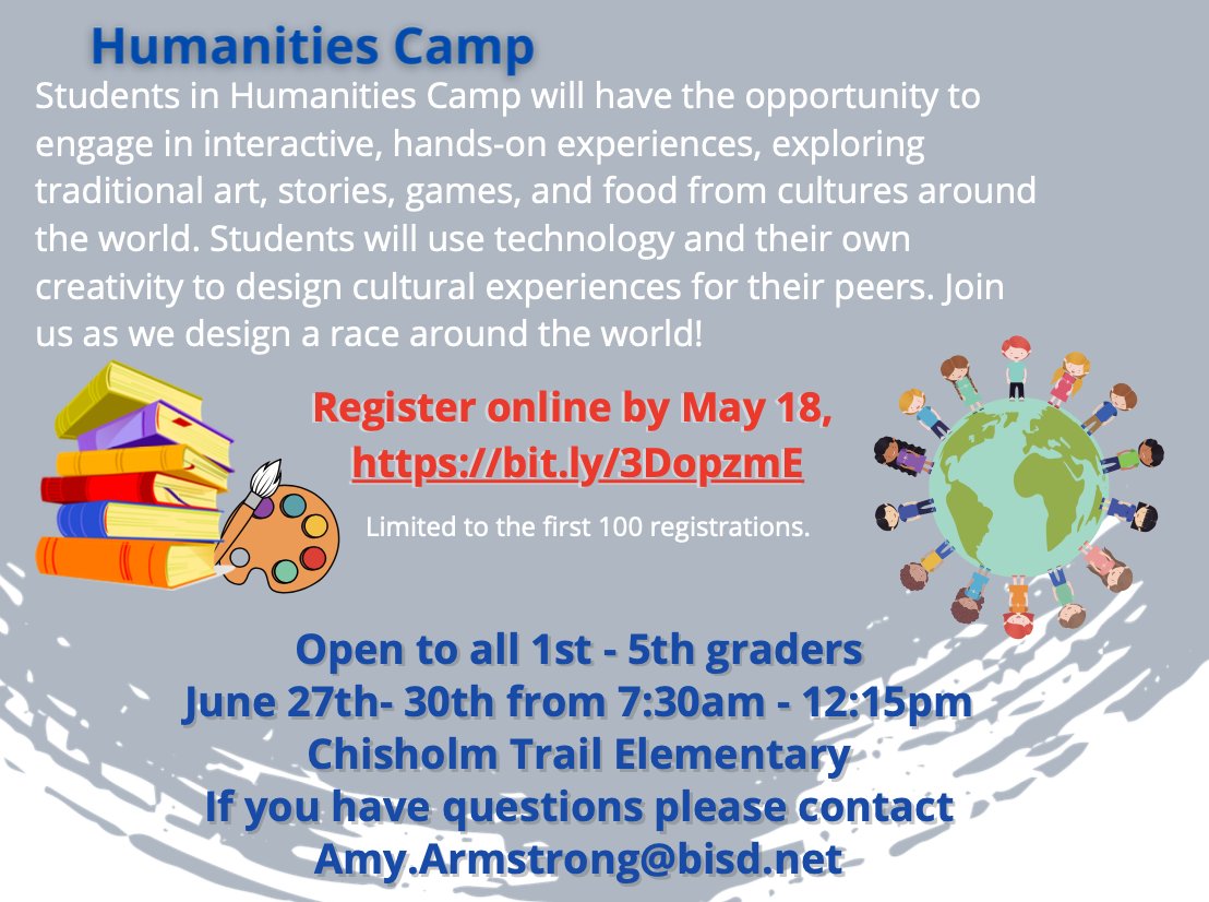 armstronga13's tweet photo. Belton ISD parents… this is a new opportunity that will be offered this summer! Sign your kiddos up for this fun and free Summer Camp! https://t.co/ITQyOWExN6 https://t.co/ZnMytu2rLY