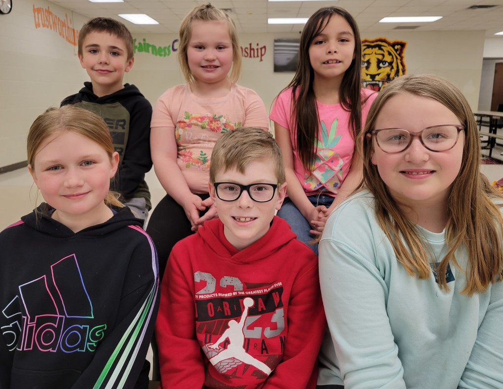 Congratulations Webster Area Student of the Month for March.  Front Row left to right - Karley Lone - 3rd grade, Maverick Coester - 4th, Makynlee Curran - 5th.  Back row left to right - Nash Keller - K, Emerie Schlechter - 1st, Penelope Rencountre 2nd.